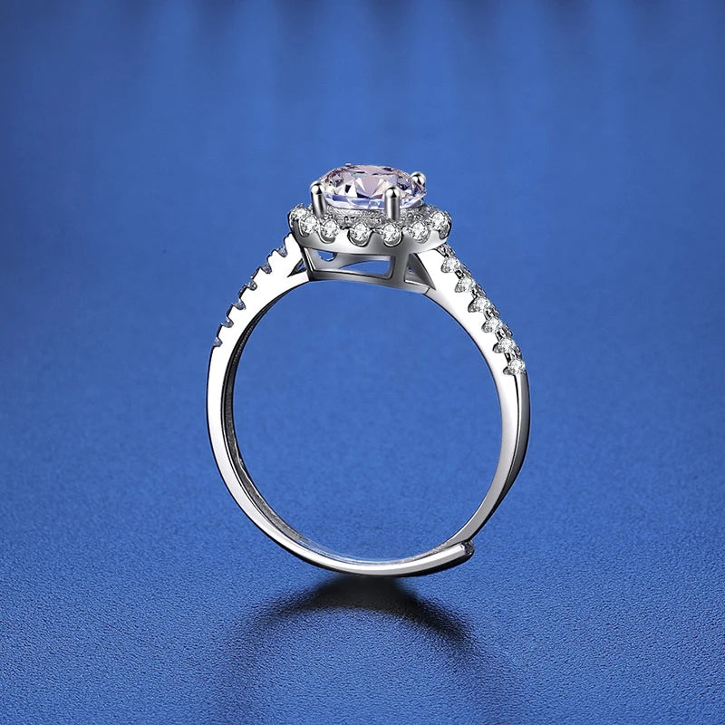 Moissanite And Zircon Ring D VVS1 Adjustable Size S925 Sliver Wedding Rings for Women Jewelry Party Fashion Top Quality Ring