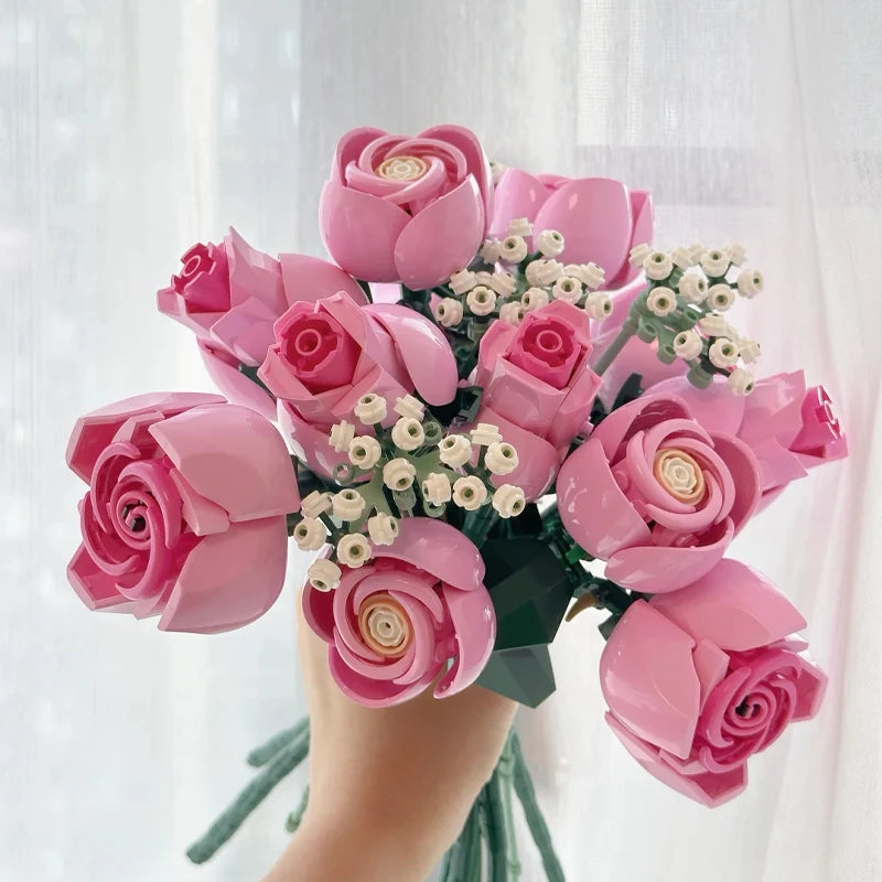 2026 HOT Pink Rose Bouquet 10374 Building Blocks Sets Suitable for Valentine's Day Gifts Compatible with Legoed Particles，789pcs