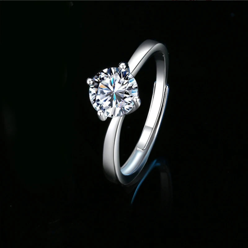 Moissanite And Zircon Ring D VVS1 Adjustable Size S925 Sliver Wedding Rings for Women Jewelry Party Fashion Top Quality Ring
