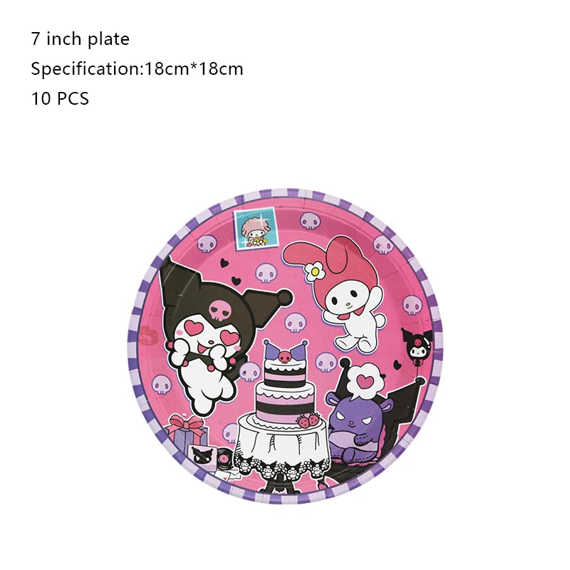 Kuromi Birthday Party Decoration Backdrop Disposable Tableware For Kids Event Supplies Latex Foil Balloons Banner