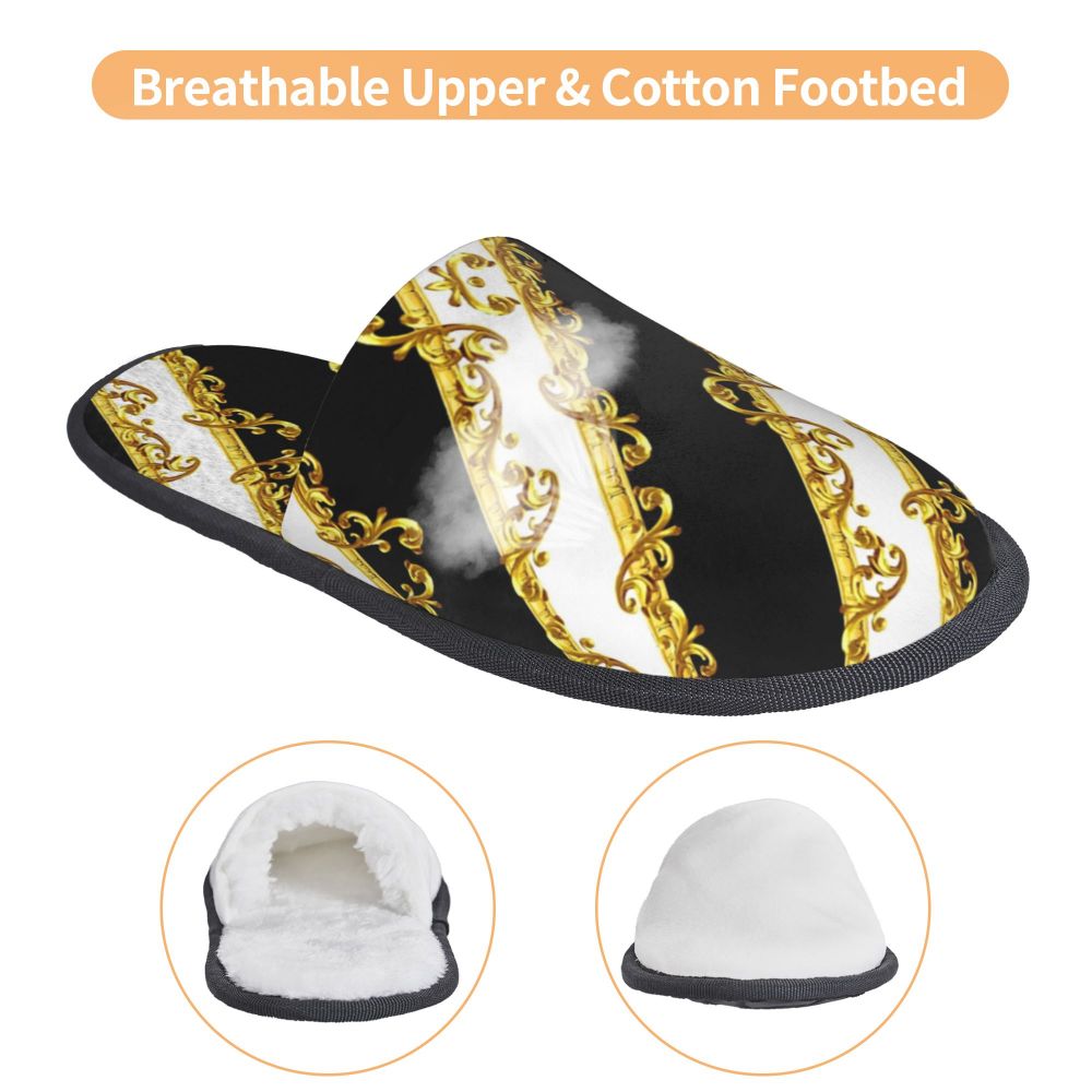 Custom Vintage Baroque Prints Greek Ornament Golden Meander Meandros Soft Scuff Memory Foam Slippers Women Hotel House Shoes