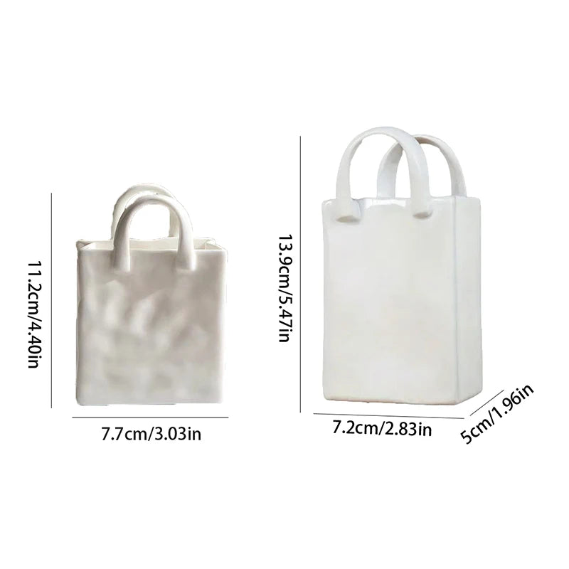Handbag Shape Vase Modern Decorative White Vase Home Decoration Dried Flower Arrangement Table Decoration
