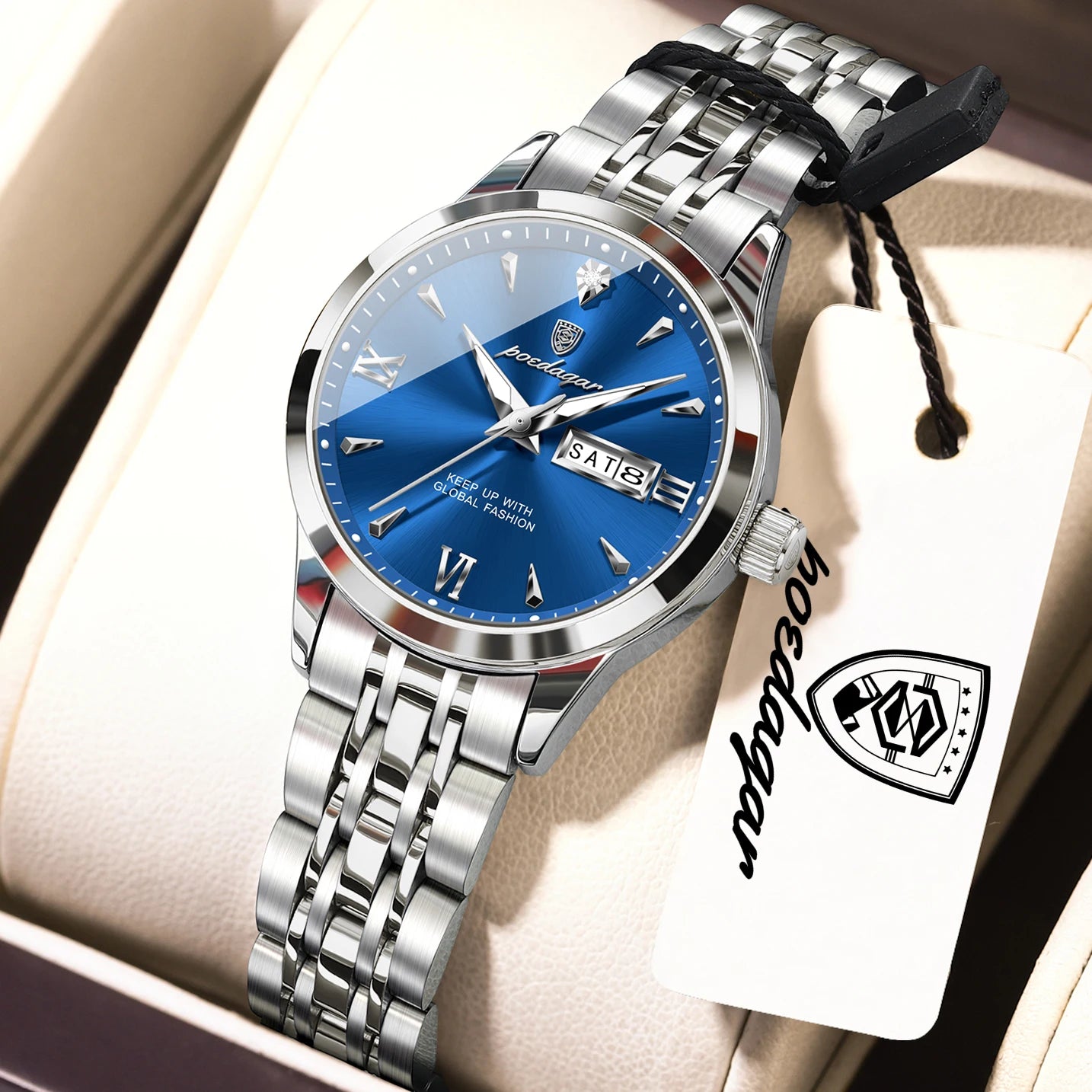 POEDAGAR Original Watch For Woman Waterproof Luminous Date Week Ladies Watch Stainless Steel Quartz Women's Watches Female Reloj