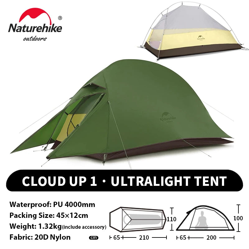 Naturehike Cloud Up 1 2 3 Person Camping Tent Ultralight Waterproof Trekking Tents Hiking Backpacking Shelter Tent Travel Tent