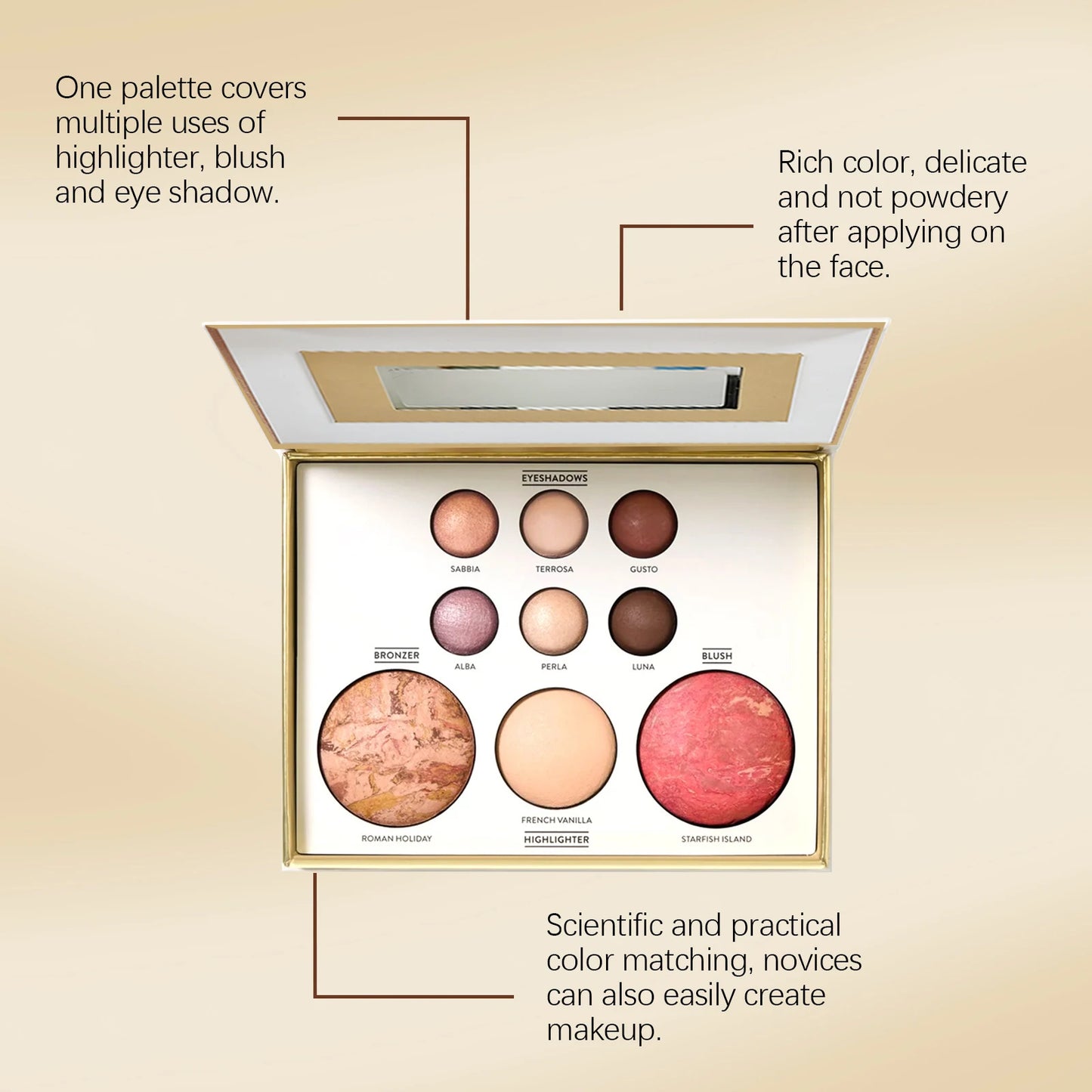 Multicolor Baked Powder Makeup Set Waterproof Brightening Setting Concealing Smudge Proof with 3 Pcs Brushes Valentine's Day Gif