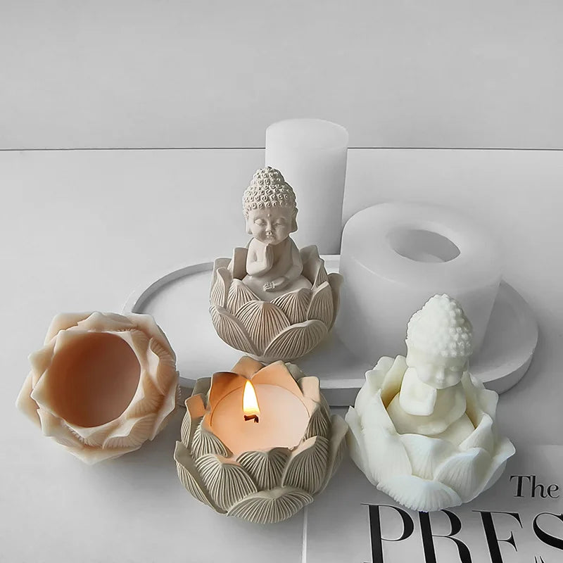 Creative Lotus Flower Buddha 3D Silicone Candle Soap Mold Home Decoration DIY Aromatherapy Gifts moldes de silicona silicone