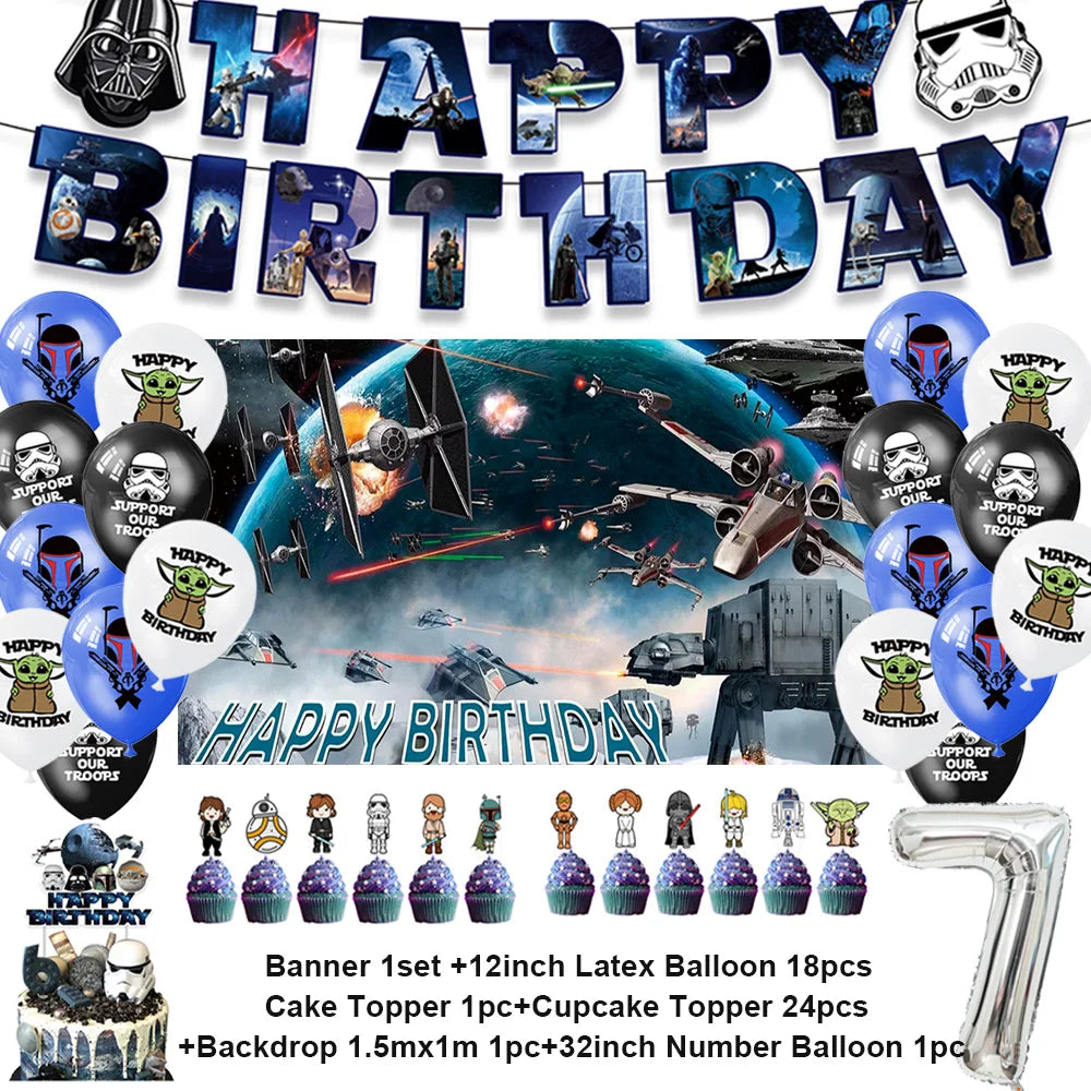 Film Star Wars Theme Birthday Party Decorations Cake Topper Number Balloons Background Yoda Master Robot Backdrop Supplies Gifts