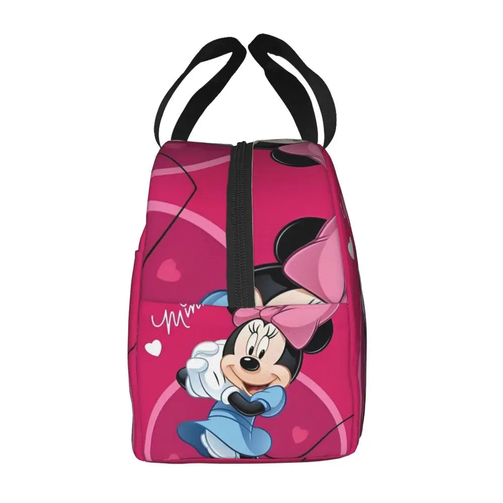Custom Mickey Pink Minnie Mouse Lunch Bag Women Creative Design Cooler Warm Insulated Lunch Box for Kids School