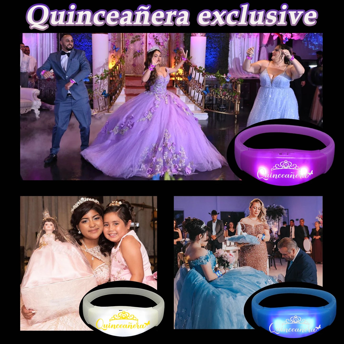30-200Pcs Quinceanera Music & Sound Activated LED Bracelet Glow Recuerdos Para 15 Años XV Quinceañeras decorations Party Favors