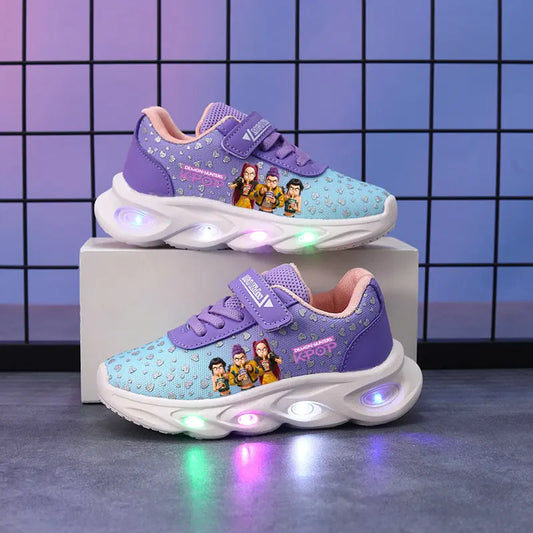 Kpop Demon Hunter Children's luminous LED sneakers Cartoon Girls' Cute Night Light Shoes baby Boy Toddler shoes Mesh breathable
