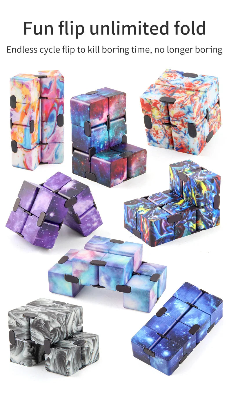 9 Style Fidget Sensory Cube Toys Starry Sky Infinity Square Stress Relief Cube Fingertip Toys for Children Adult