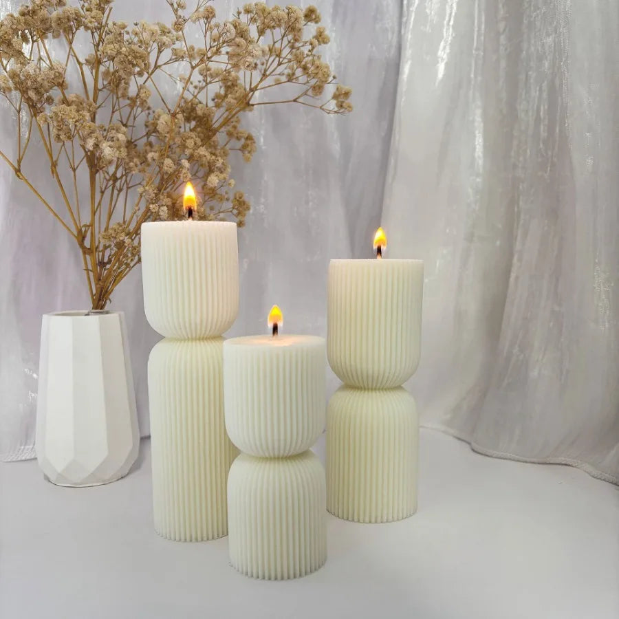 Nordic Minimalist Ribbed Cylinder Pillar Scented Candle Soy Wax Aromatherapy Candle Home Decor