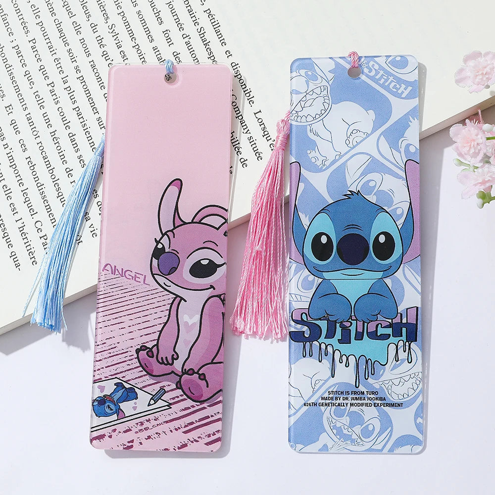 Cute Lilo & Stitch Acrylic Bookmark with Tassel Cartoon Anime Book Marker for Students Book Lovers Reading Decoration Stationery