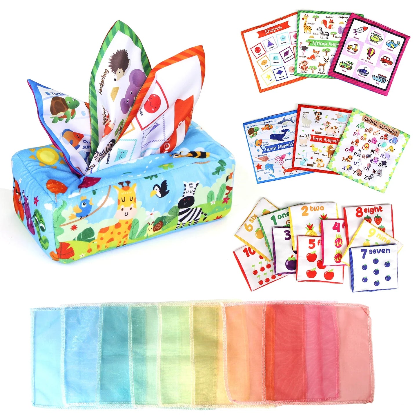 Baby Tissue Box Colorful Soft Sensory Toy For 0-18M Toddler Finger Exercise Pumping Silk Scarf Gifts Educational Montessori Toys