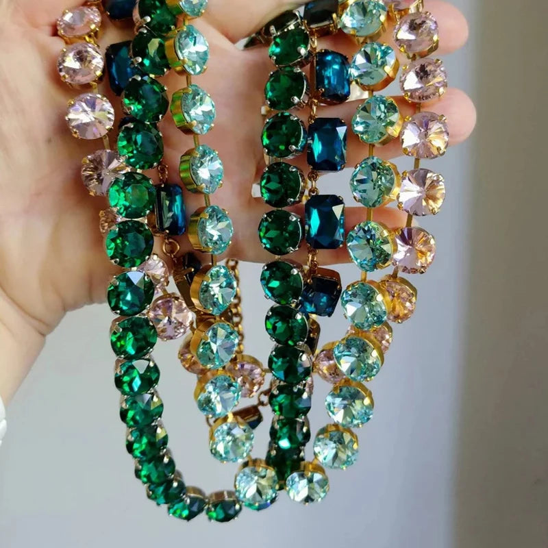 Luxury Shiny Crystal Claw Chain Necklace Multi-Color Optional Bohemian Exaggerated Clavicle Chain Big Bib Necklace Wholesale