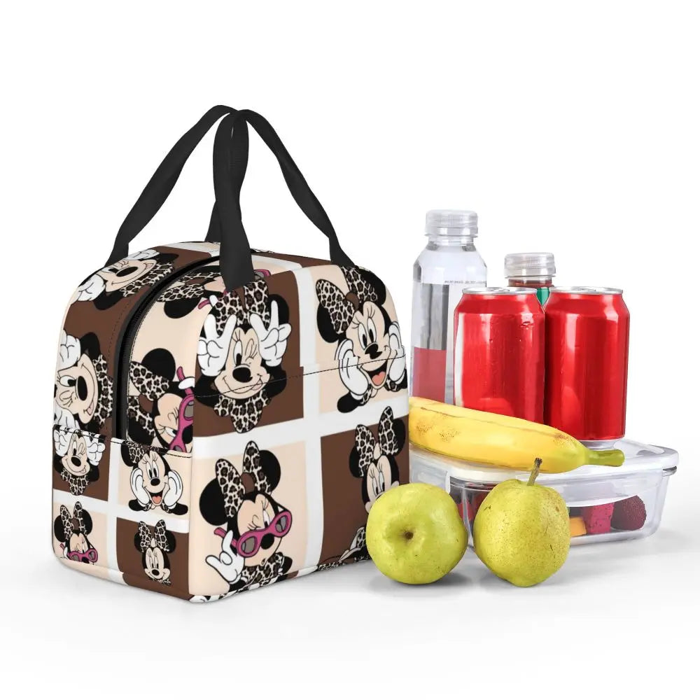 Custom Mickey Pink Minnie Mouse Lunch Bag Women Creative Design Cooler Warm Insulated Lunch Box for Kids School