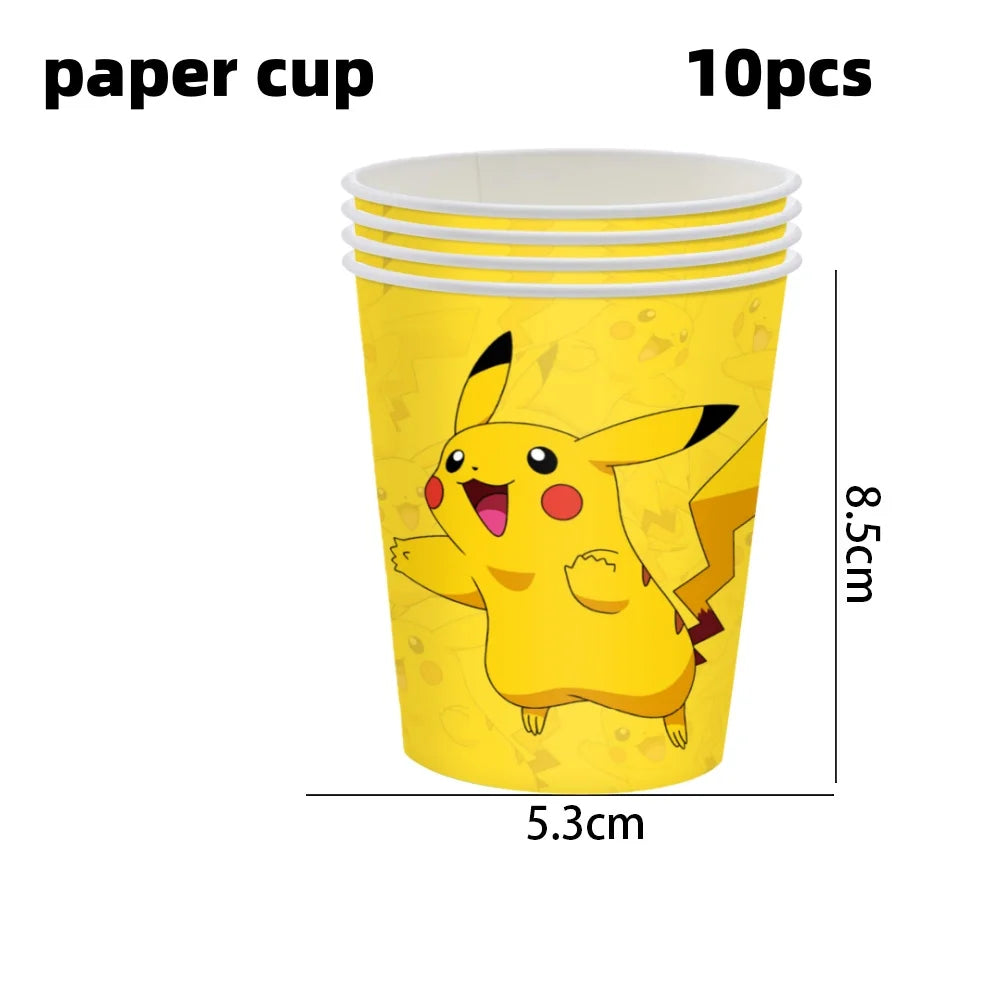 Decoration Pokemon Birthday Party Hats Pikachu Disposable Tableware Tablecloth Cup Plate Napkin Baby Shower Party Favors Pokemon