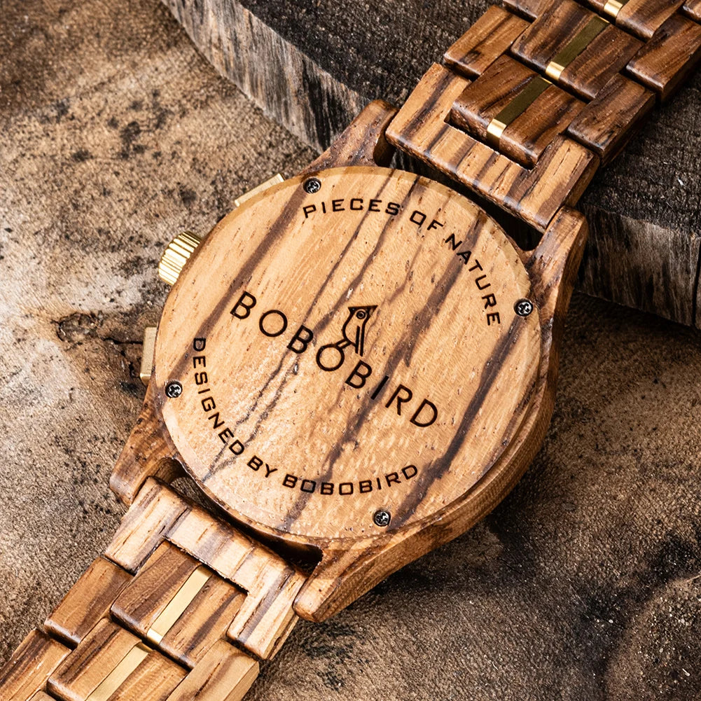 Wooden Watch for Men BOBO BIRD Chronograph Wristwatch with Luminous Hands Wood Watches Anniversary Gift for Him