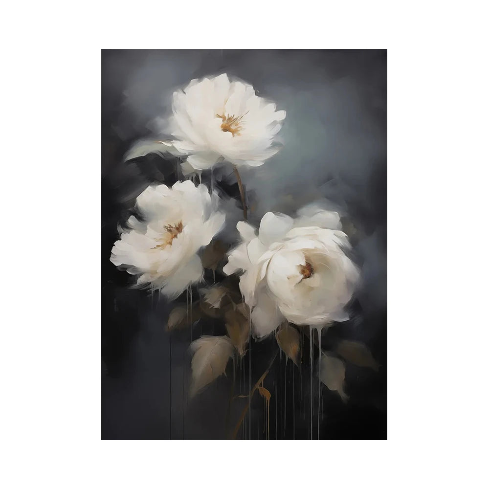 Abstract White Flower Oil Painting Printed on Canvas, Luxury Flower Posters and Prints Floral Wall Art Porch Living Room Decor