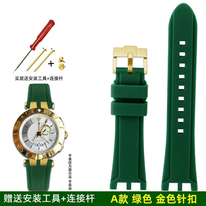 Rubber Watch Band For Versace V-RACE DUAL Series Strap Silicone Watch Accessories 24mm Waterproof Belt Notch Special Concave