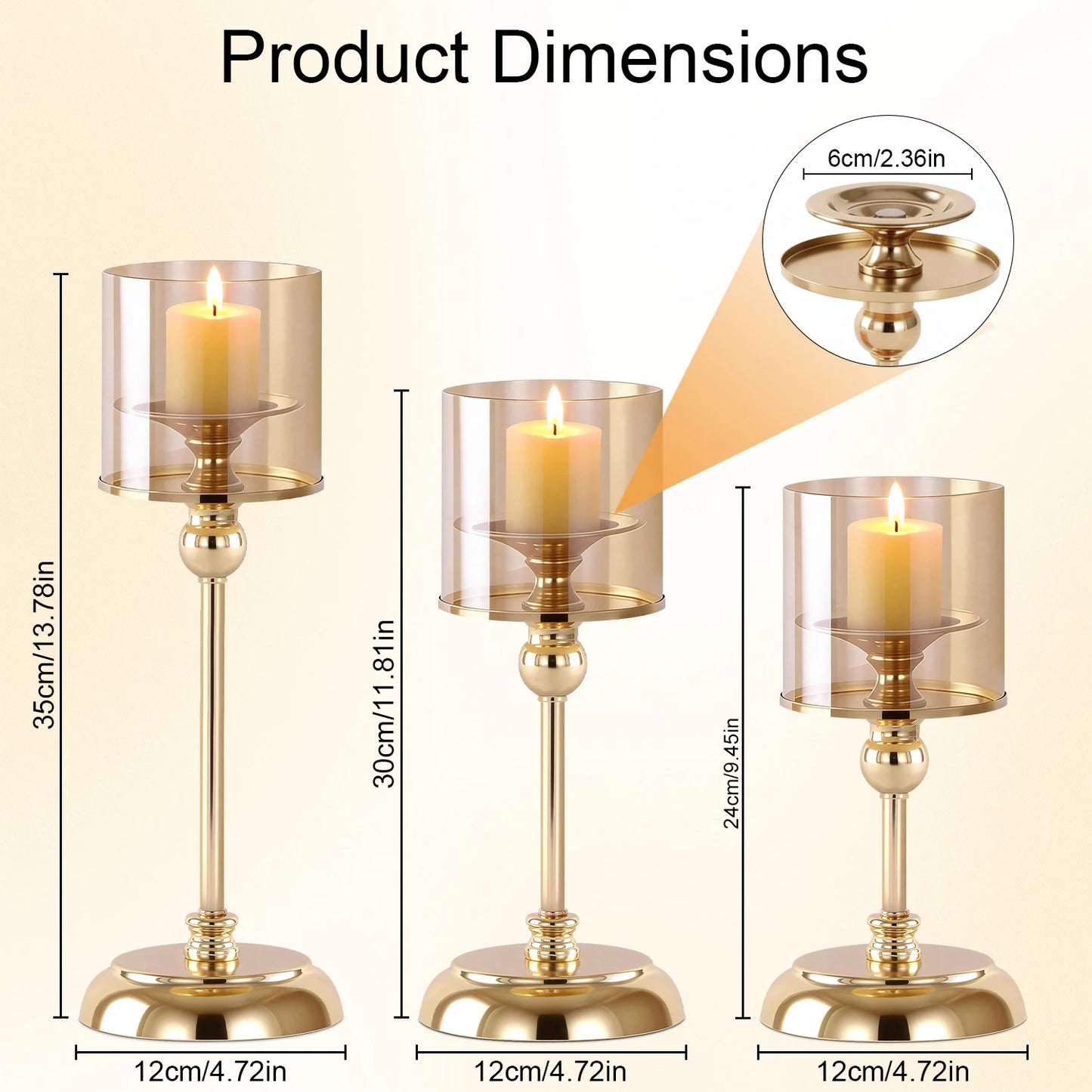 Glass Pillar Candle Holder Set Golden Silver Decorative Candlestick for Wedding Party Table Festival Decor 2026 New Fashion