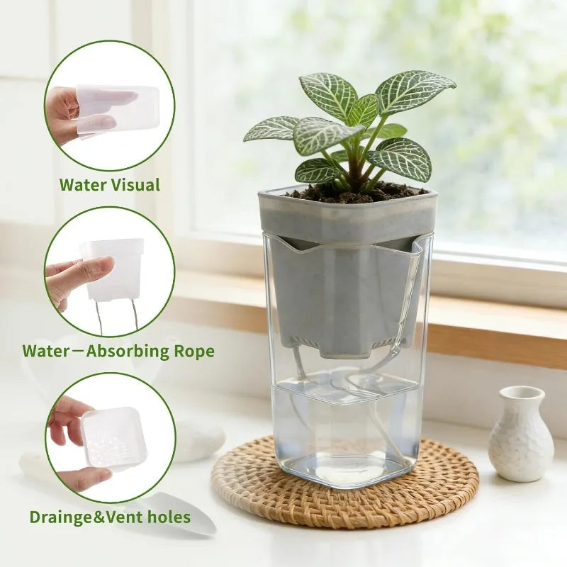 Automatic Watering Flower Pot Plastic Translucent Planter Drainage Holes for Succulent Cuttings Household Decor Gardening Tool