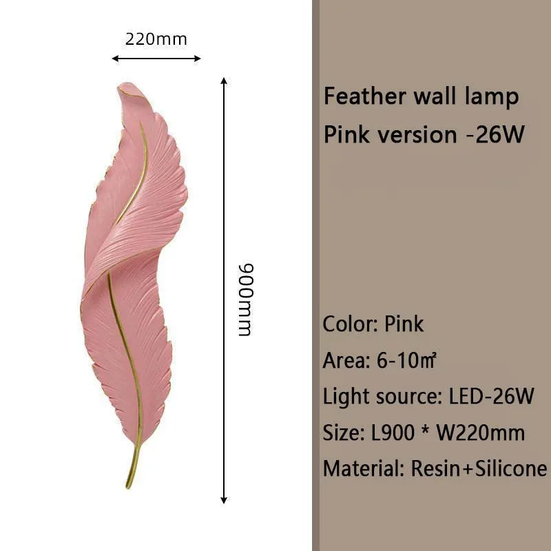 Nordic feather wall lamp, living room, bedroom, headboard, foyer, creative feather lamp, resin aisle, minimalist background ligh