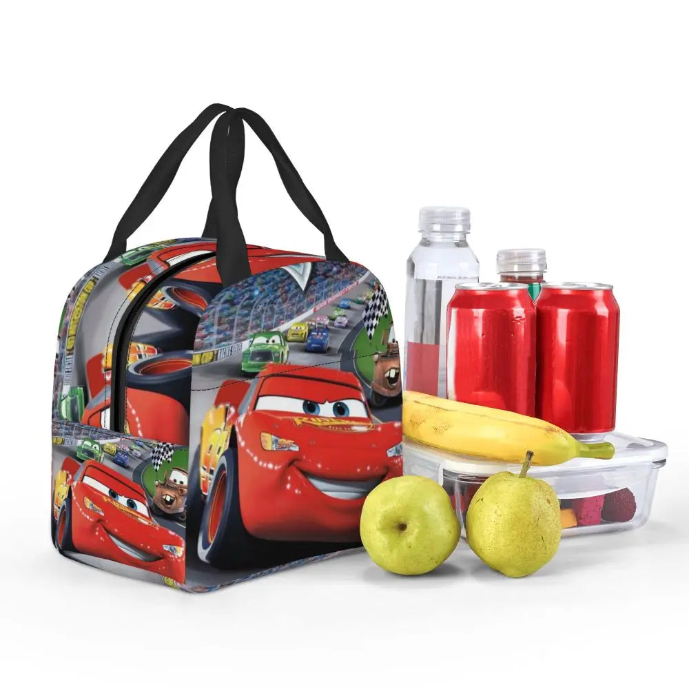 Custom Car 95 Lightning Mcqueen Insulated Lunch Bag for Women Resuable Racing Car Thermal Cooler Bento Box Office Picnic Travel