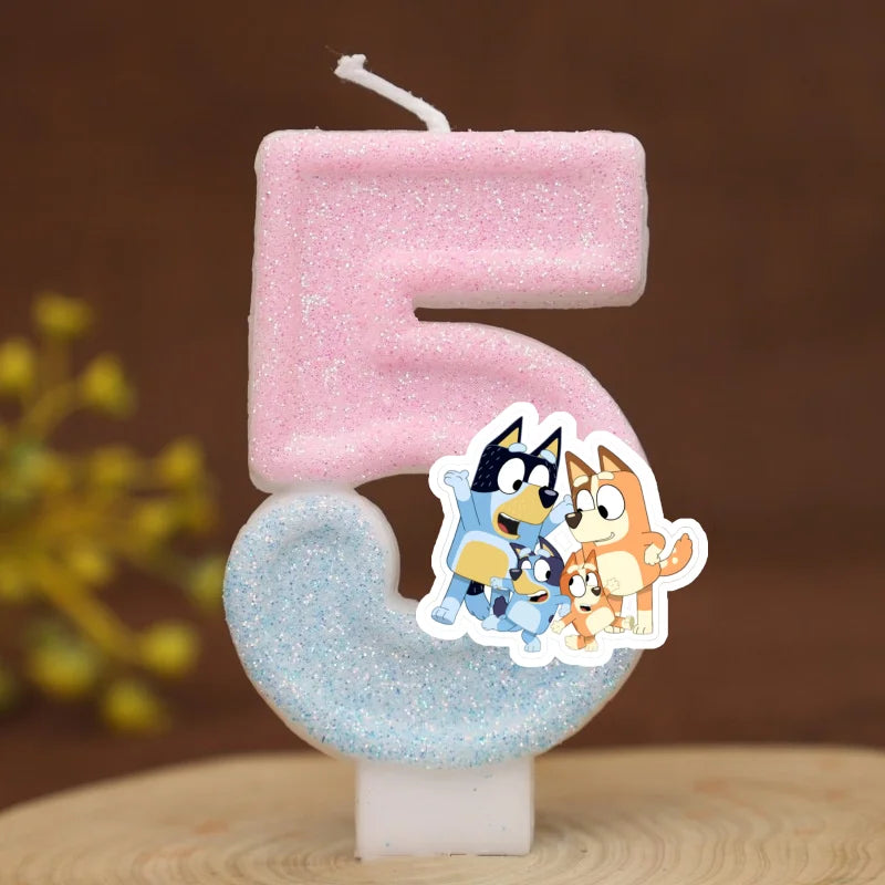 Cute Bluey Digital Dog Puppy Candle Number 0-9 Kids Birthday Cake Decoration Supplies Cartoon Anime Party Accessories Supplies