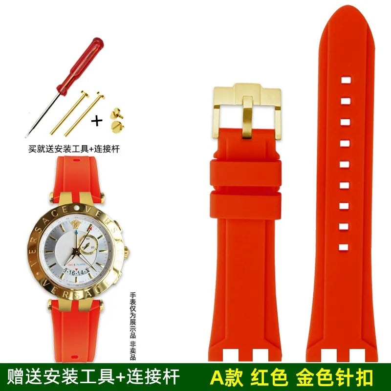 Rubber Watch Band For Versace V-RACE DUAL Series Strap Silicone Watch Accessories 24mm Waterproof Belt Notch Special Concave