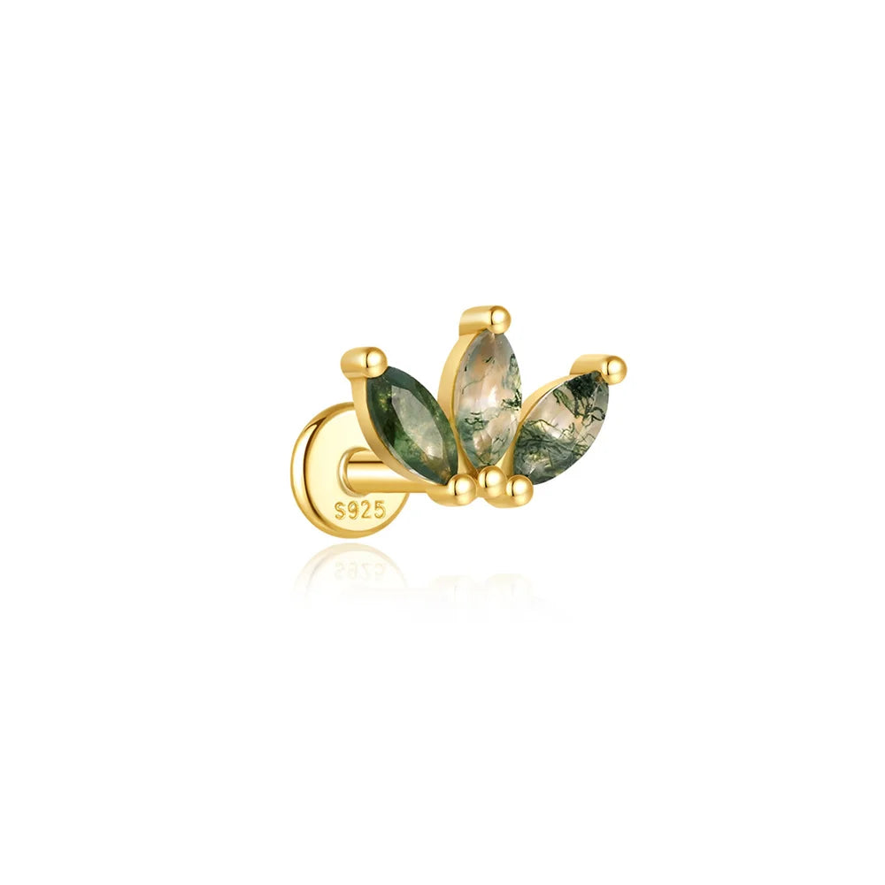 AIDE Water Grass Agate 925 Sterling Silver Flat Head Thread Piercing Earring Green Moss Piercing Ear Bone Earring Jewelry 1pc