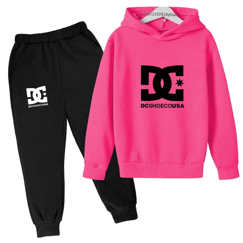 Kids Spring Autumn Casual Simple Print 2pcs Hoodie+Pants Tracksuits Trend Outfits Clothes Sets For 2-13 Years Boys And Girls