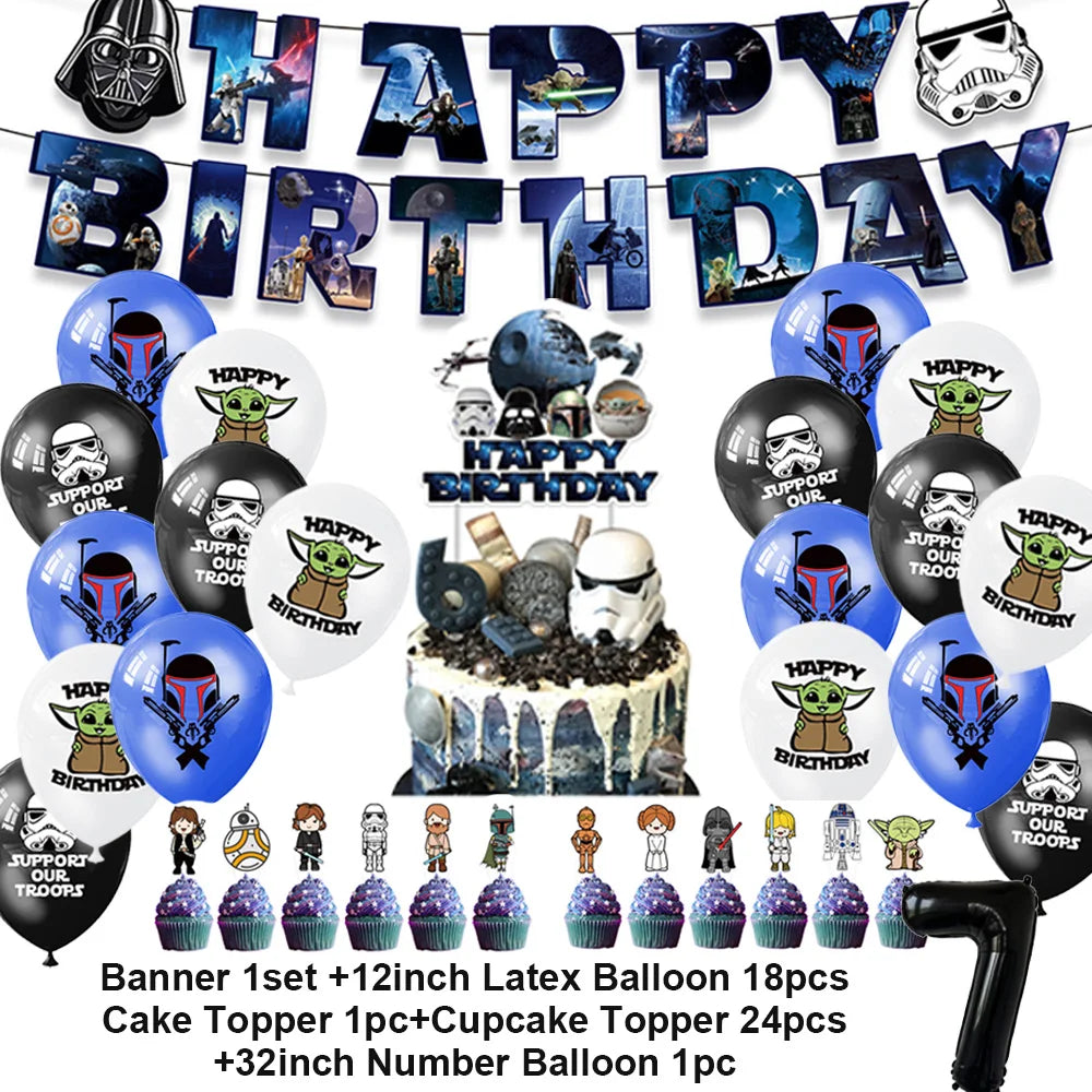 Film Star Wars Theme Birthday Party Decorations Cake Topper Number Balloons Background Yoda Master Robot Backdrop Supplies Gifts