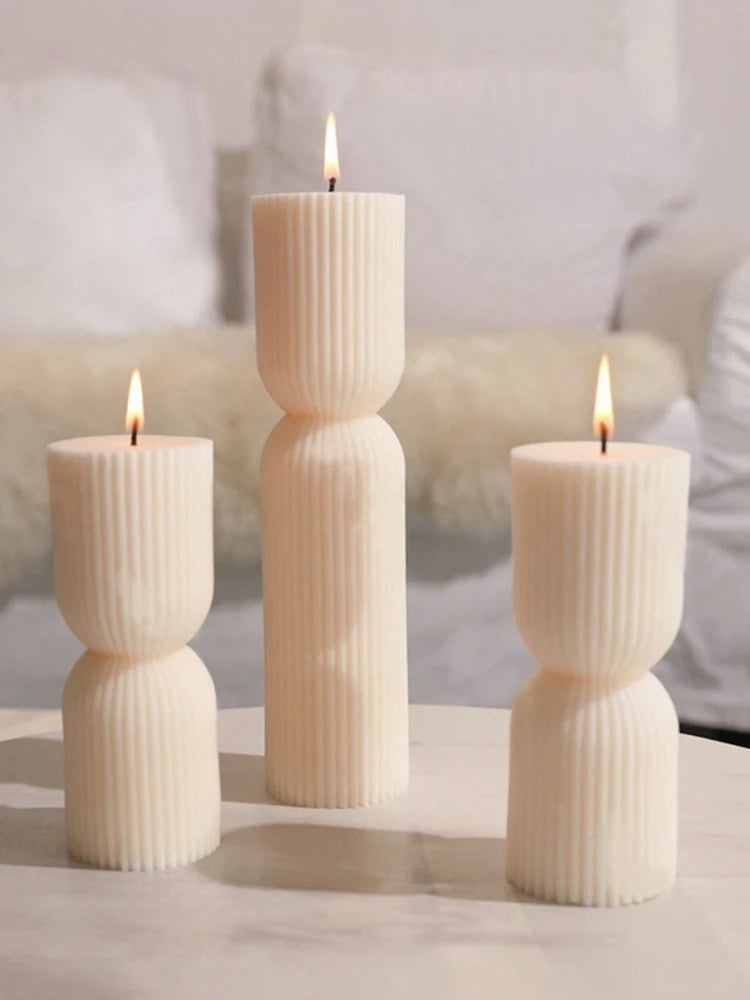 Nordic Minimalist Ribbed Cylinder Pillar Scented Candle Soy Wax Aromatherapy Candle Home Decor