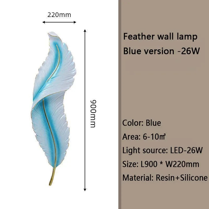 Nordic feather wall lamp, living room, bedroom, headboard, foyer, creative feather lamp, resin aisle, minimalist background ligh