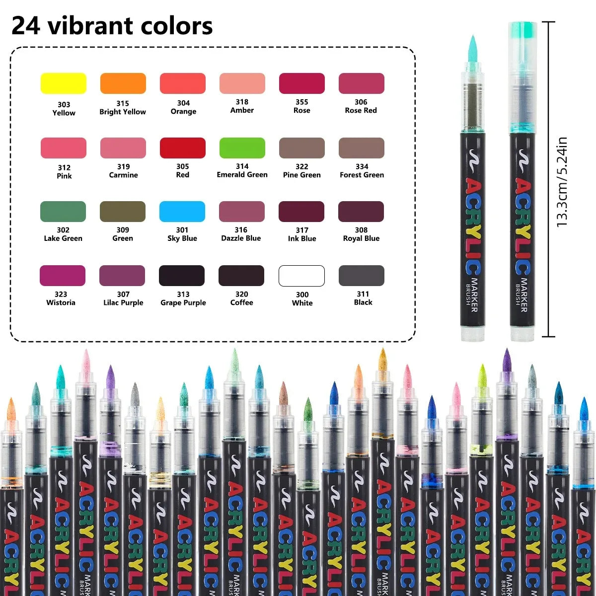 12-288 Colors Flexible Brush Acrylic Markers Set for Rock Wood Canvas Glass Stone DIY Crafts Painting Art Supplies