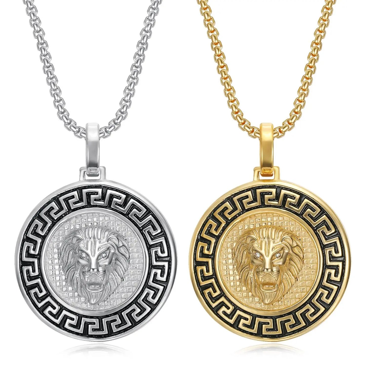 Necklace Stainless Steel Gold-plated Round Features Lion Head Pendant Great Wall New Trendy Gift Hip-hop Men's Fine Accessories