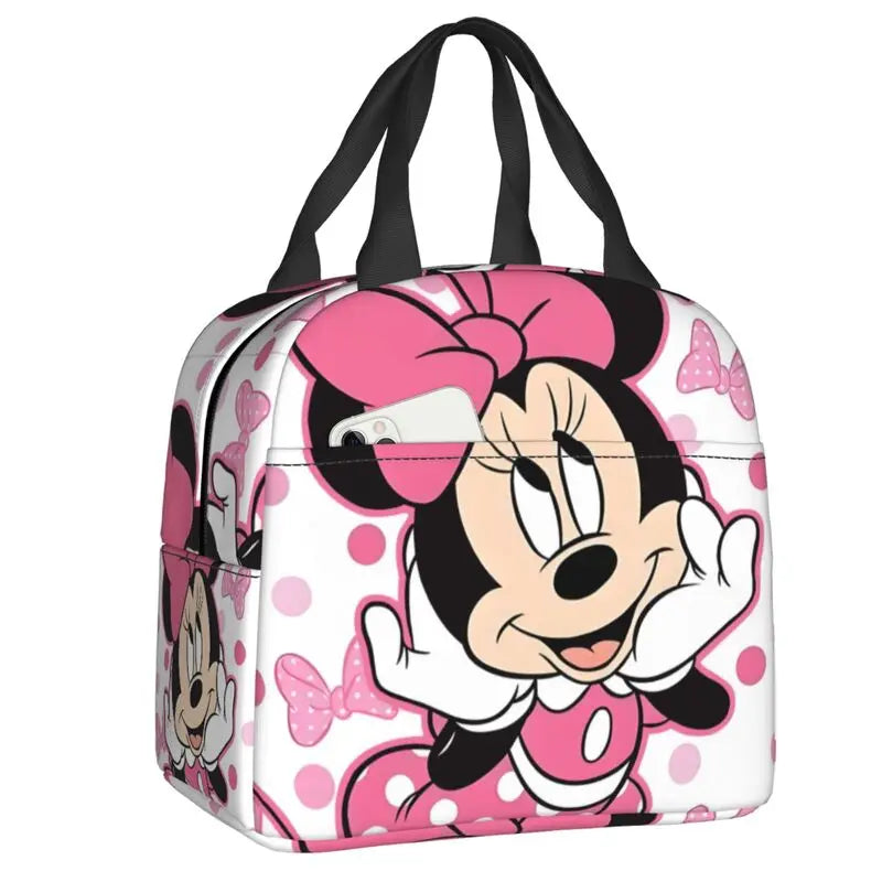 Custom Mickey Pink Minnie Mouse Lunch Bag Women Creative Design Cooler Warm Insulated Lunch Box for Kids School