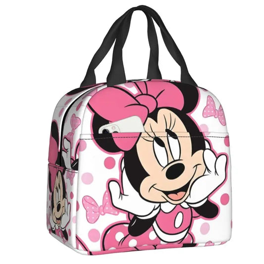 Custom Mickey Pink Minnie Mouse Lunch Bag Women Creative Design Cooler Warm Insulated Lunch Box for Kids School
