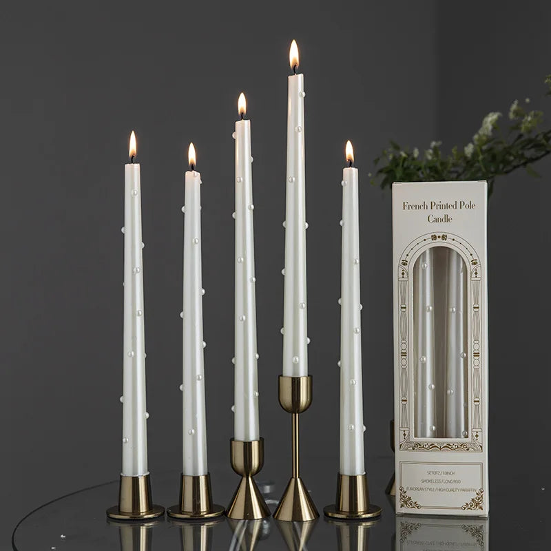 Long Decorative Candles White Pearl Taper Candles Gifts Guests for Wedding Luxury Home Decoration