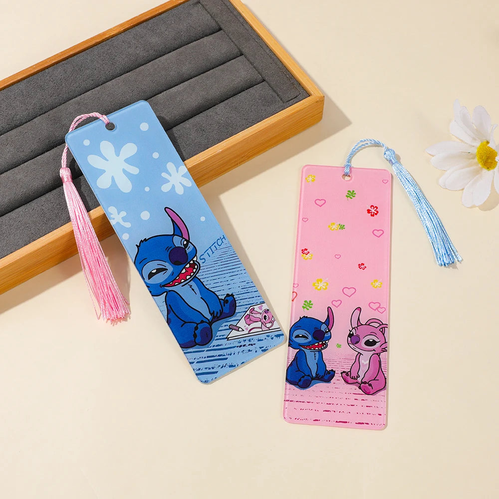 Cute Lilo & Stitch Acrylic Bookmark with Tassel Cartoon Anime Book Marker for Students Book Lovers Reading Decoration Stationery