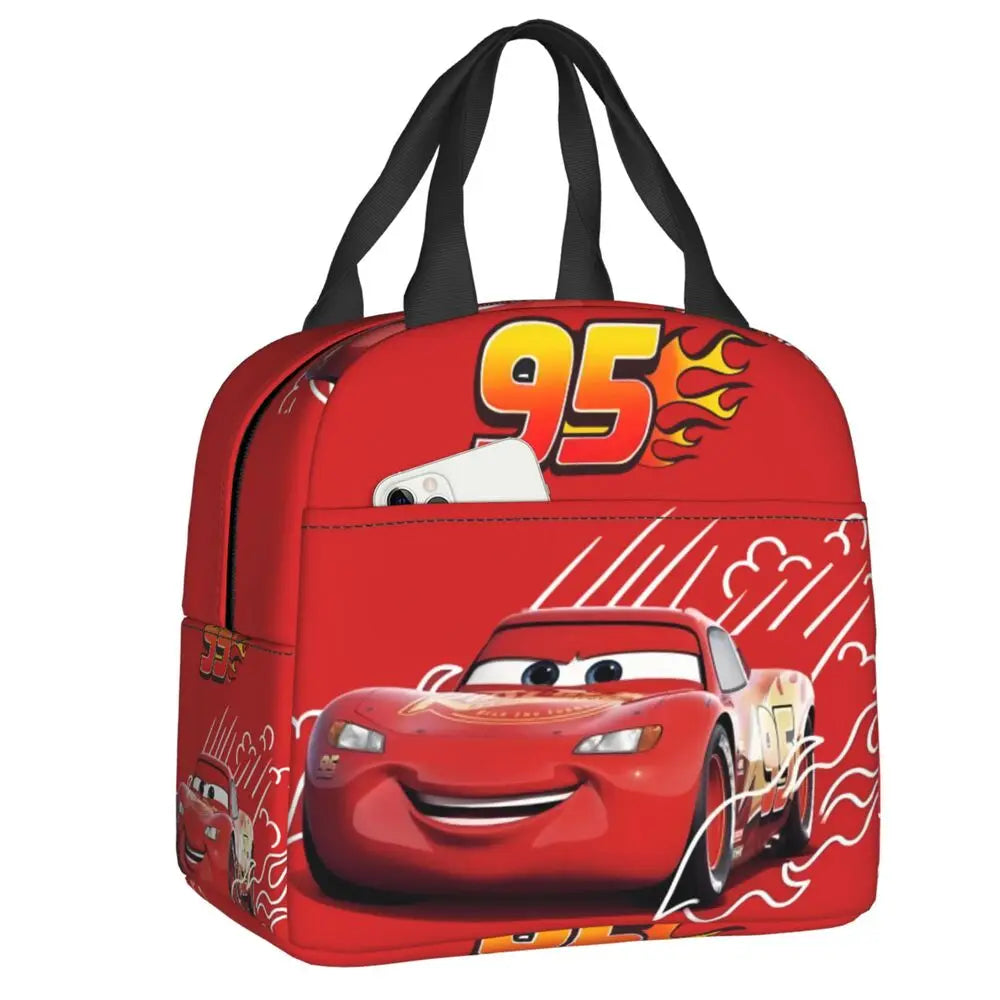 Custom Car 95 Lightning Mcqueen Insulated Lunch Bag for Women Resuable Racing Car Thermal Cooler Bento Box Office Picnic Travel