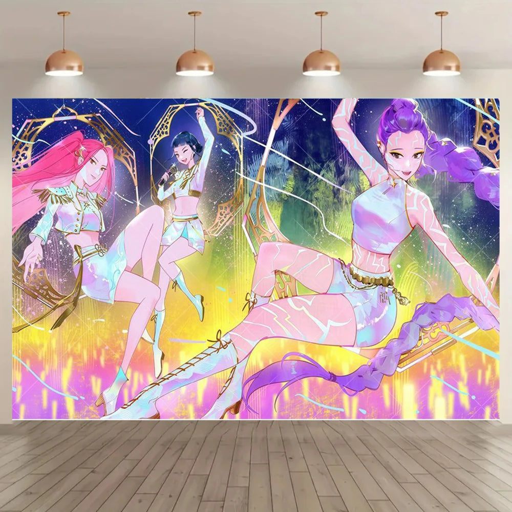 Adult Children's Birthday Party Decorations Background Hot KPop Girl Demon Hunters Backdrop Baby Shower Banner Photo Booth Props