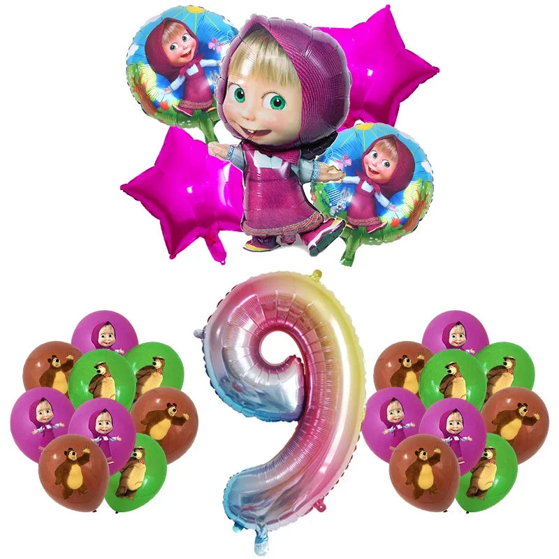 Mashas and Bear Birthday Party Decoration Cartoon Theme Balloons Kids Event Supplies Disposable Tableware Backdrop