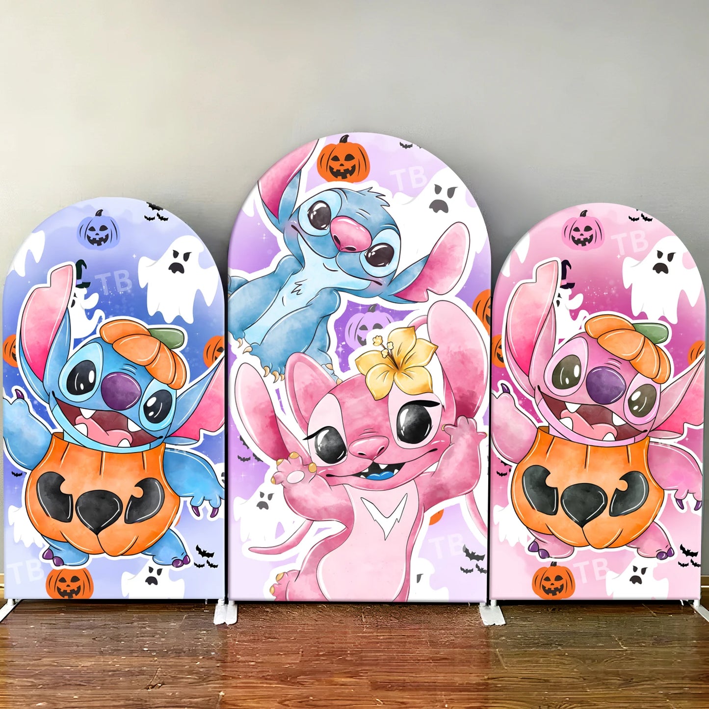 TB Disney Stitch & Angel Arch Backdrop Cover Halloween Theme Baby Shower Kids Birthday Party Decor Photography Background Wall