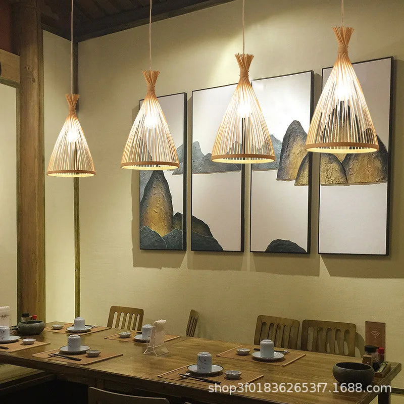 Newest Bamboo Pendant Lamp Ceiling Lights Rattan Wicker Lustre Hand Knit Braiding Suspended Home Dining Braided Indoor Decor Hot