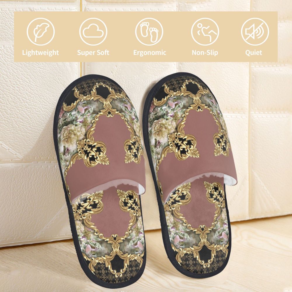 Custom Vintage Baroque Prints Greek Ornament Golden Meander Meandros Soft Scuff Memory Foam Slippers Women Hotel House Shoes