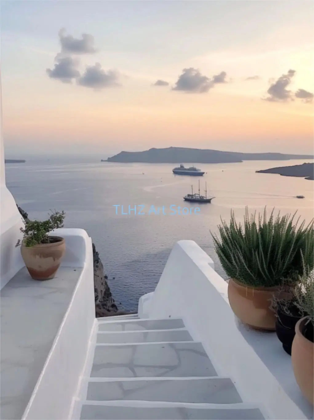 Modern Greece Summer Coast Santorini Travel Landscape Posters and Prints Canvas Printing Wall Art Picture for Living Room Decor