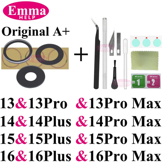 1Set Original Sapphire Rear Camera Glass Replacement for iPhone 16 15 14 Pro Max 12 13 Mini 15 Plus Camera Lens Repair Tool Kits