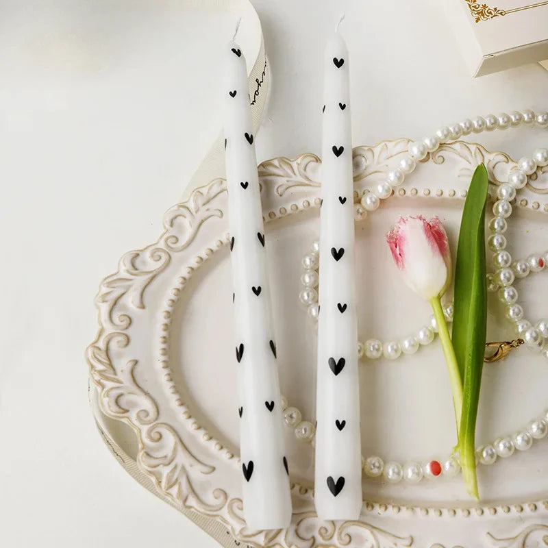 Romantic 2PCS 25CM Long Pole Printed Candles - Wholesale Smokeless Column Wax, for Wedding, Valentine's Day & Banquet